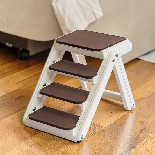 Varyx Foldable Pet Stairs for High Beds - Lightweight Portable Dog Stairs with Safety Side Rails - Non-Slip Felt Treads - Supports up to 120 lbs - Cream