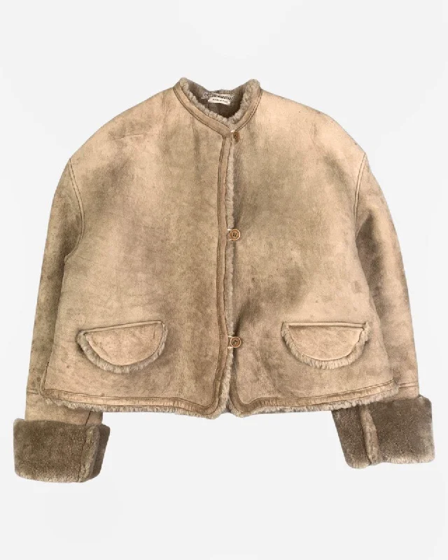 (W:S-M) Emporio Armani AW1990 Cropped Weathered Shearling Blouson