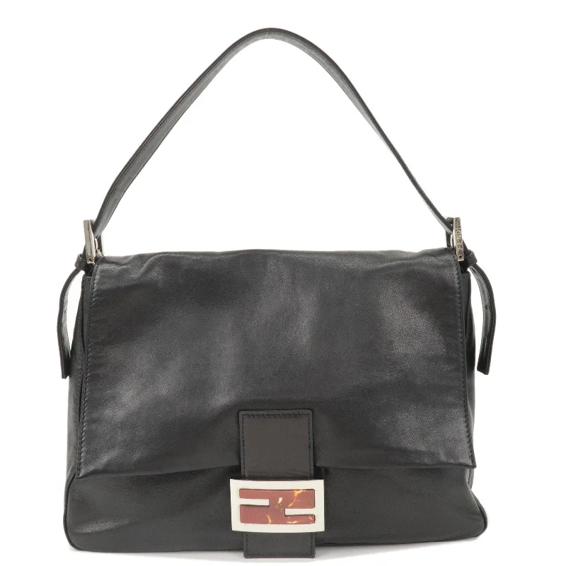 FENDI Mamma Baguette Leather Shoulder Bag Black 26325