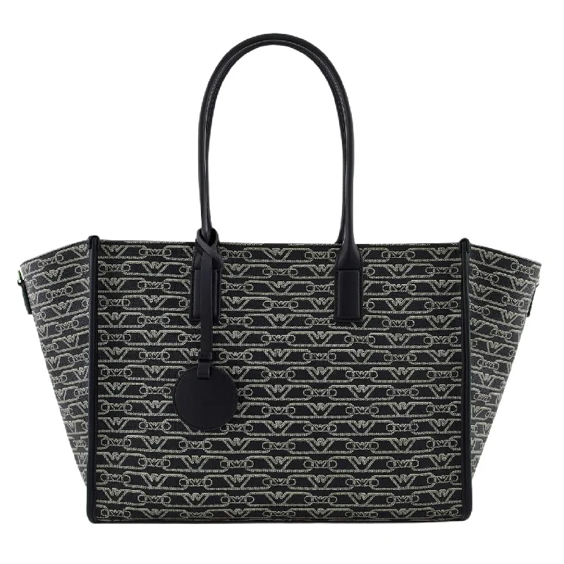 Emporio Armani All-Over Monogram Print Black Medium Shopper Bag