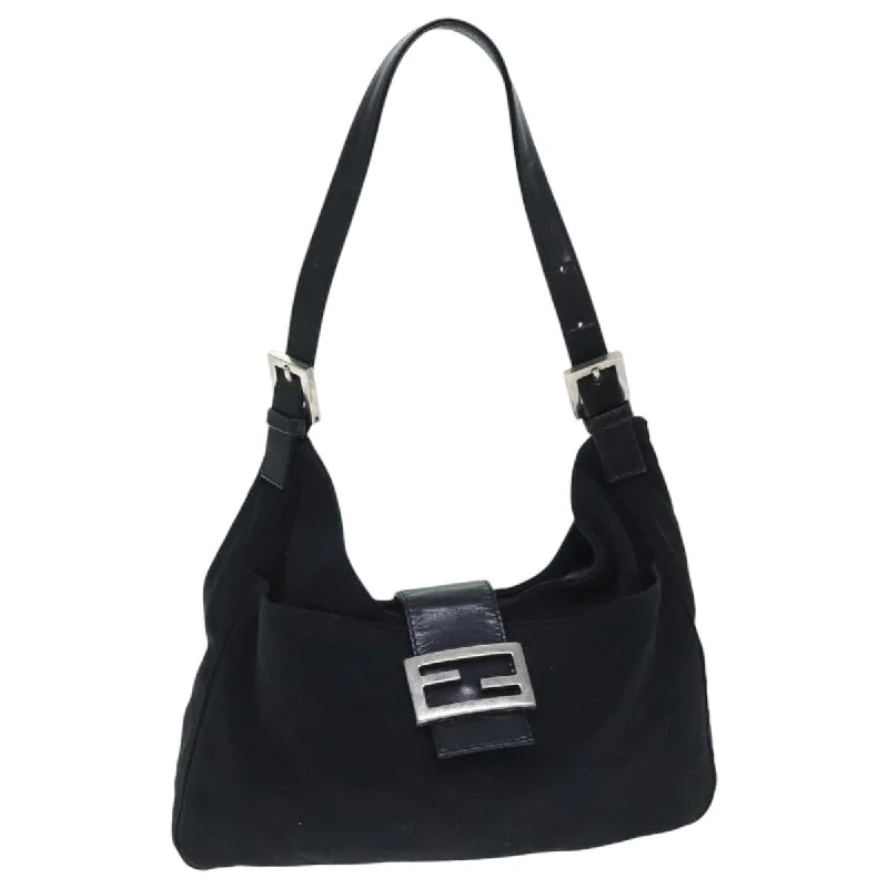 FENDI Mamma Baguette Shoulder Bag Nylon Black Silver  93465