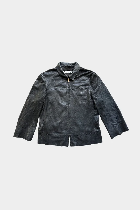 Emporio Armani Leather Crop Black Jacket