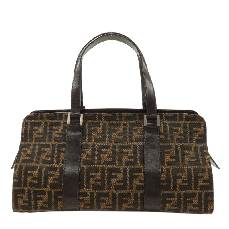 FENDI Zucca Canvas Leather Handbag Brown Black