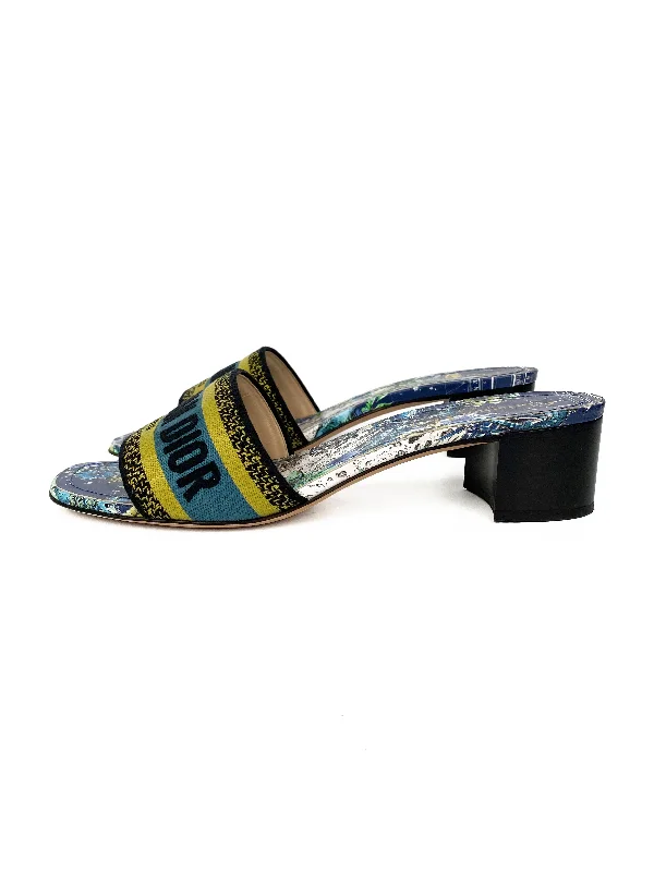 Dior Blue & Green Dway Heeled Slides 39