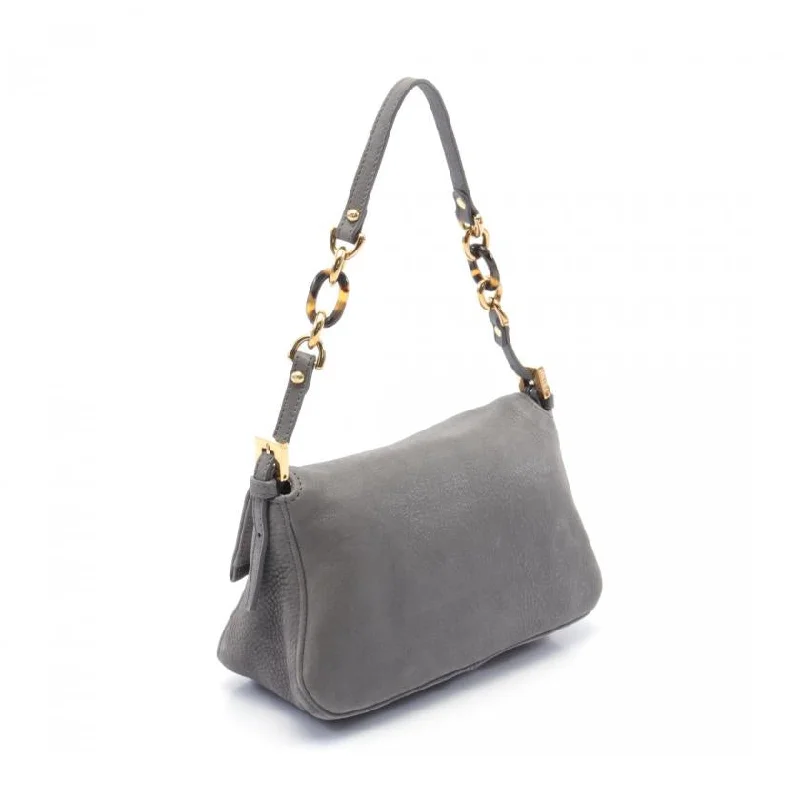 Fendi Mamma Bucket Chain Handbag Leather Gray 880336