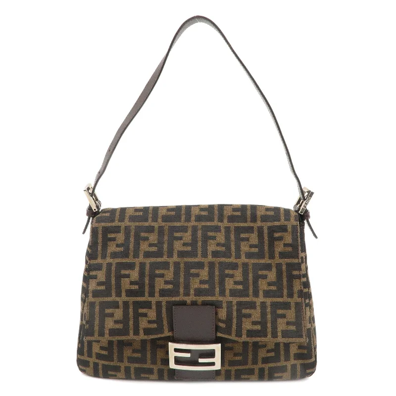 FENDI Mamma Baguette Zucca Canvas Leather Shoulder Bag 26325