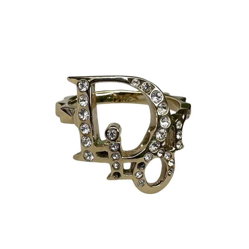 (12) DIOR RHINESTONE OBLIQUE LOGO RING - GOLD PLATED