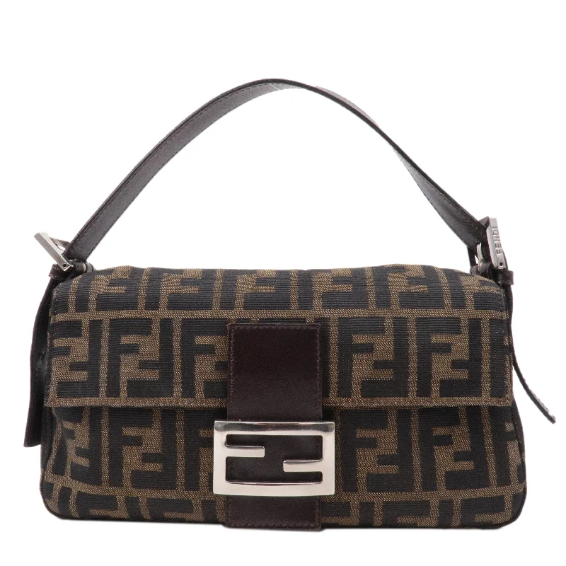 FENDI Mamma Baguette Zucca Canvas Leather Shoulder Bag Brown 26424