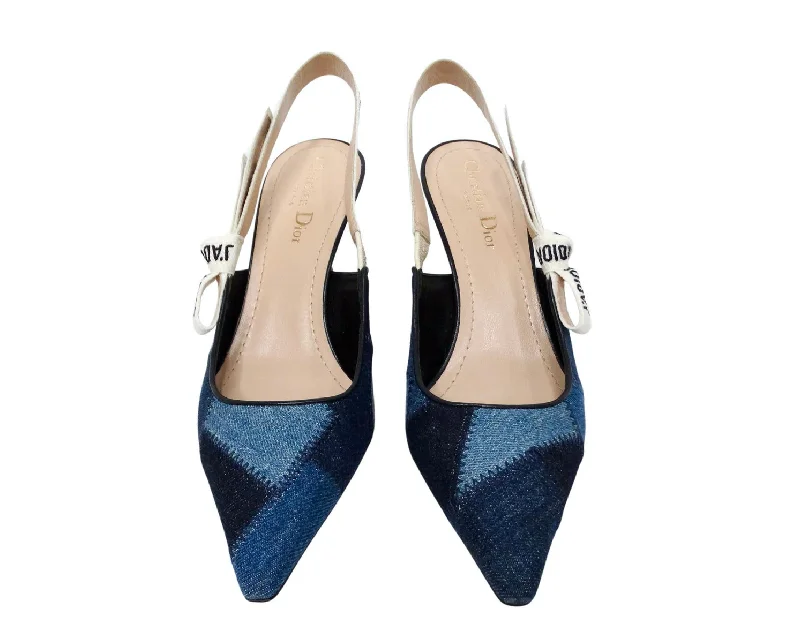 Christian Dior J'ADIOR Denim Patchwork Slingback Kitten Heels