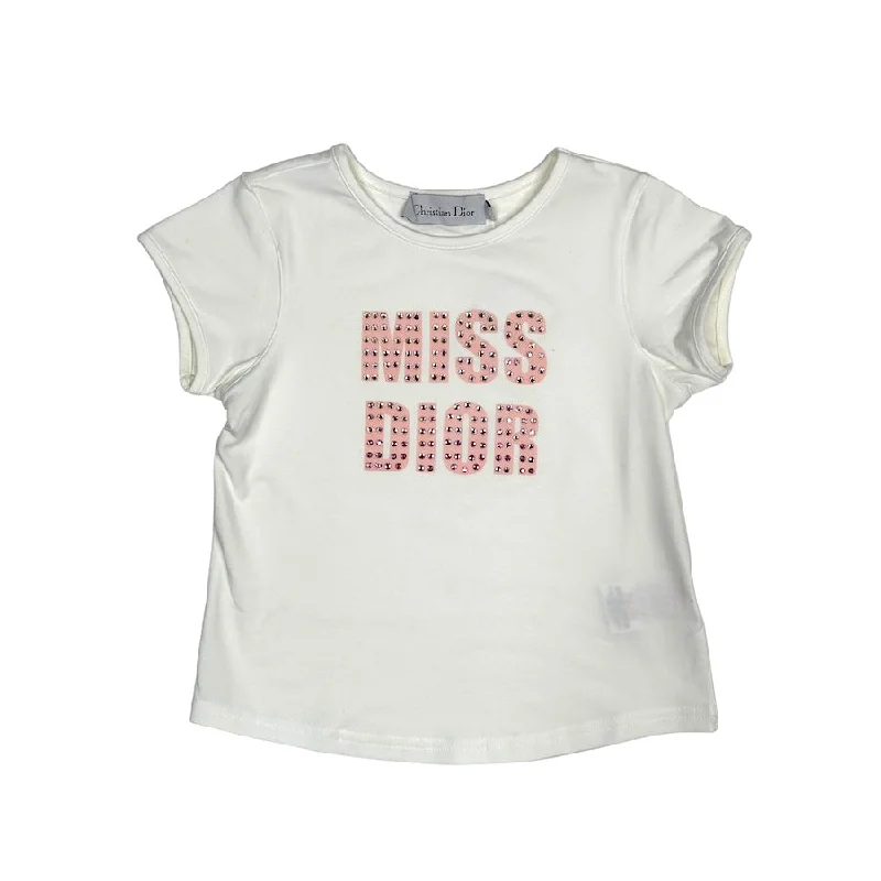 (KIDS) DIOR RHINESTONE 'MISS DIOR' TEE - WHITE/PINK (6A)