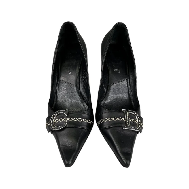 DIOR 2005 "CD" BLACK LEATHER KITTEN HEELS