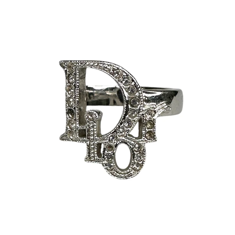 (8) DIOR RHINESTONE OBLIQUE LOGO RING - SILVER PLATED