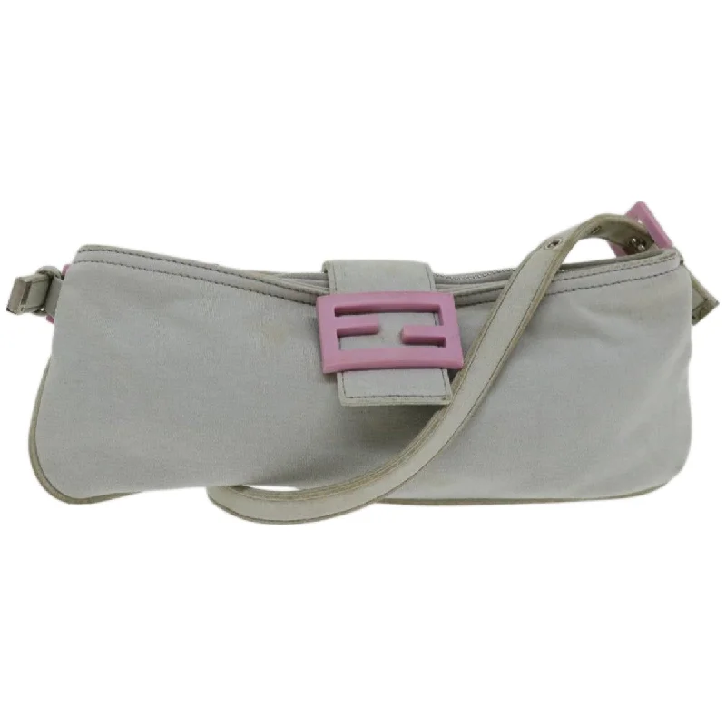 FENDI Mamma Baguette Shoulder Bag Nylon Gray  66503