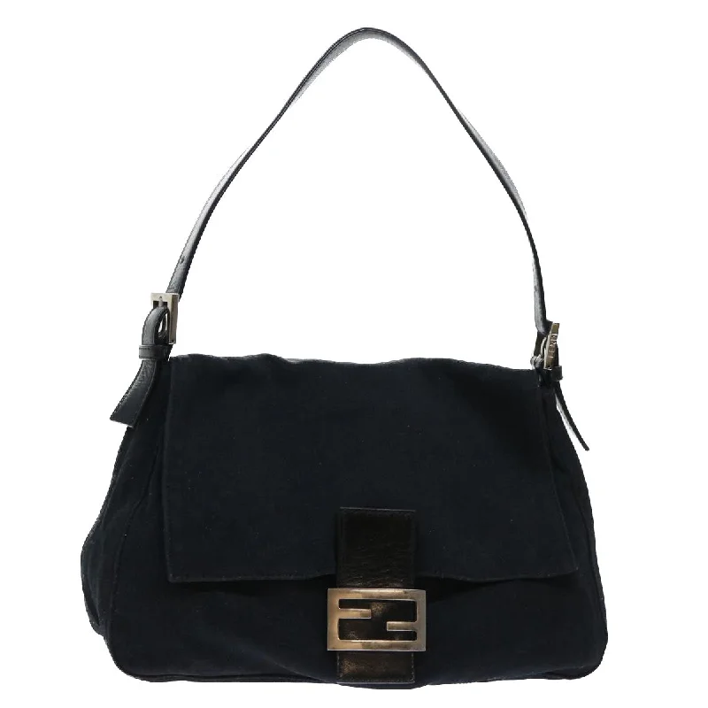 FENDI Mamma Baguette Shoulder Bag Nylon Leather Black  bs8028