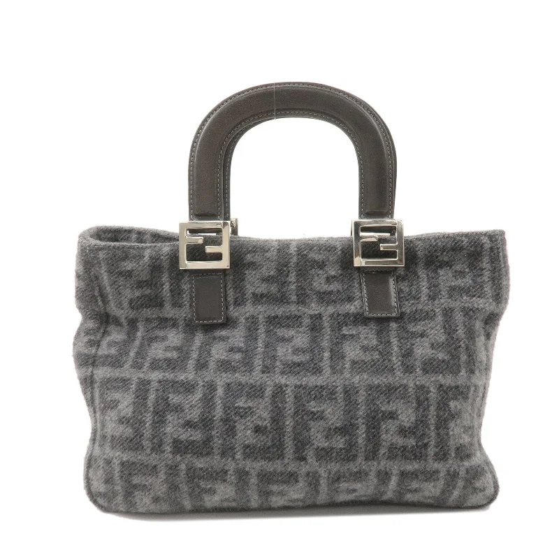 FENDI Zucca Print Wool Leather Knit Hand Bag Tote Bag 26329 Gray