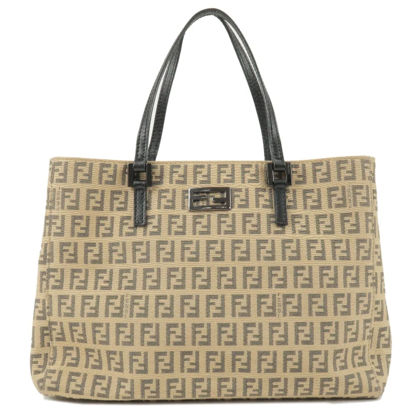 FENDI Zucchino Canvas Leather Tote Bag Beige Gray 8BH132