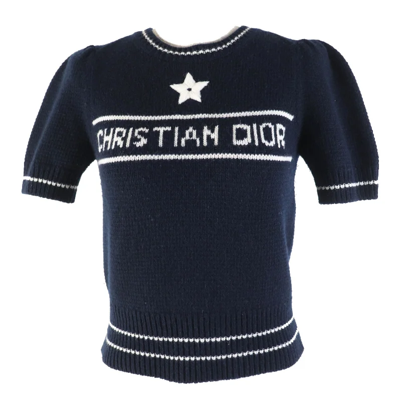 Christian Dior Short sleeve knit 224S09AM308 wool Navy white 38