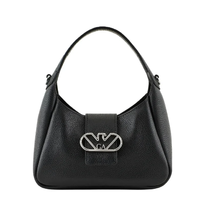 Emporio Armani Eagle Buckle Mini Leather Black Hobo Bag