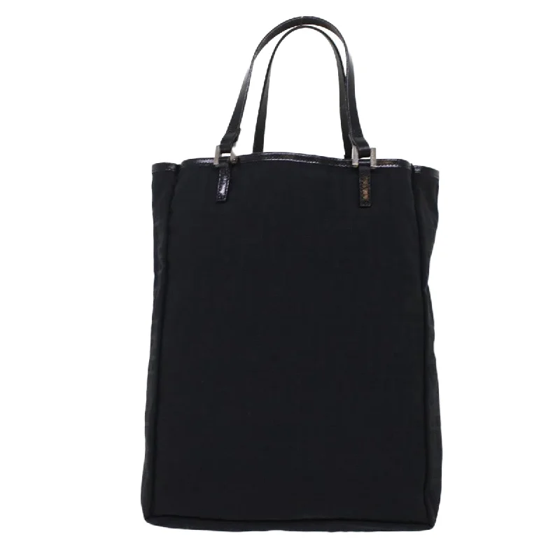 FENDI Zucchino Canvas Tote Bag Nylon Leather Black Auth 49283