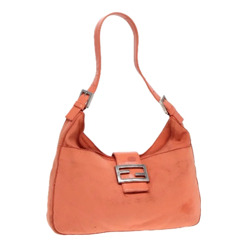 FENDI Mamma Baguette Shoulder Bag Nylon Orange Silver  90787