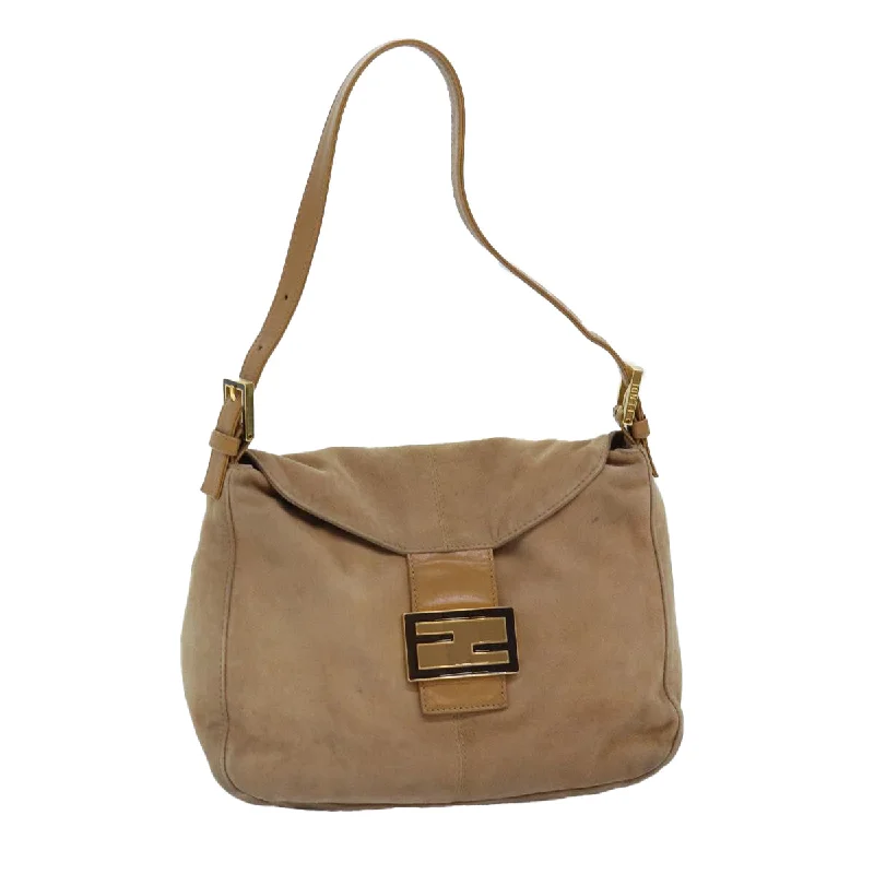 FENDI Mamma Baguette Shoulder Bag Suede Beige  76610