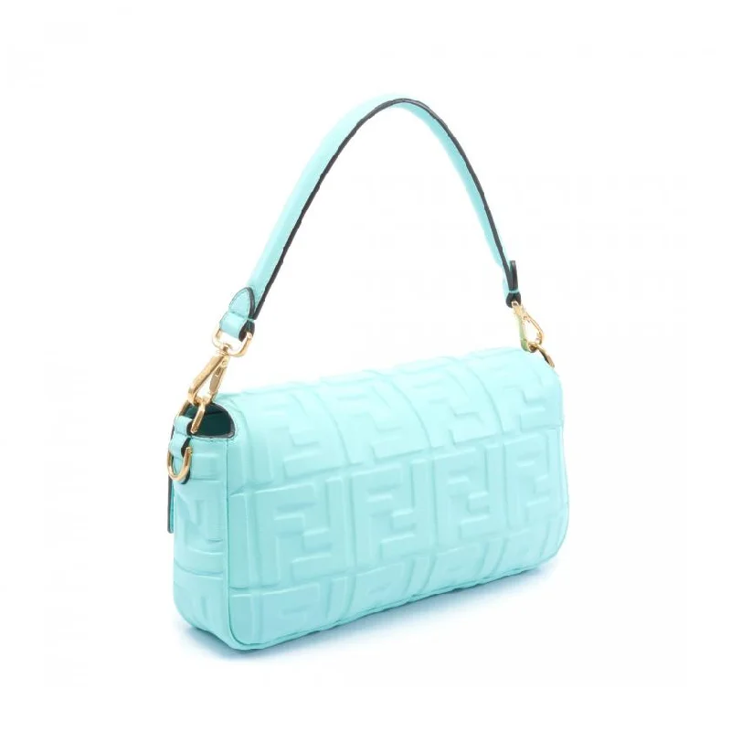 Fendi Baguette Handbag Leather Turquoise Blue 2way