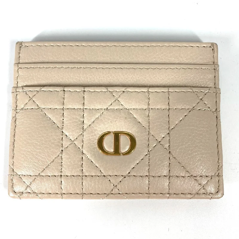 Dior Card Case leather beige Canage CARO Women Used Authentic