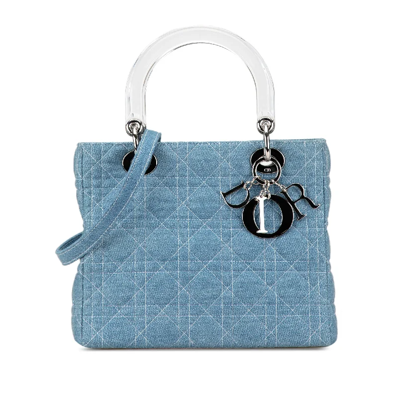 Blue Dior Medium Denim Cannage Lady Dior Satchel