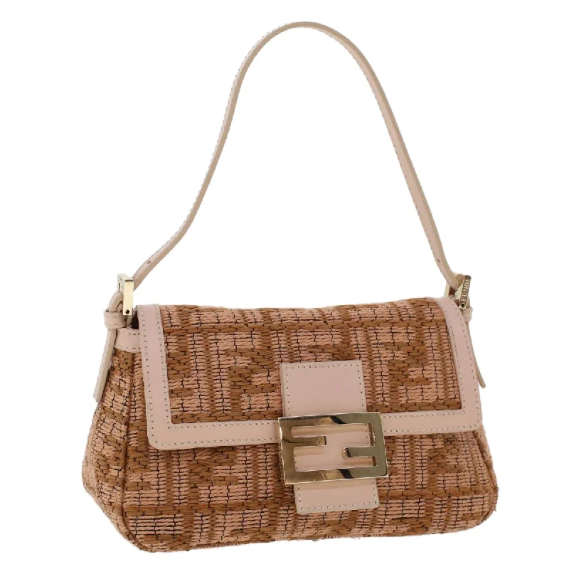 FENDI Mamma Baguette Shoulder Bag Straw Beige Pink  47062