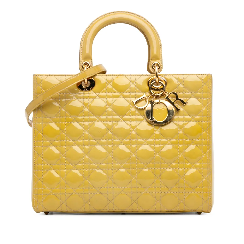 Yellow Dior Large Patent Cannage Lady Dior Satchel