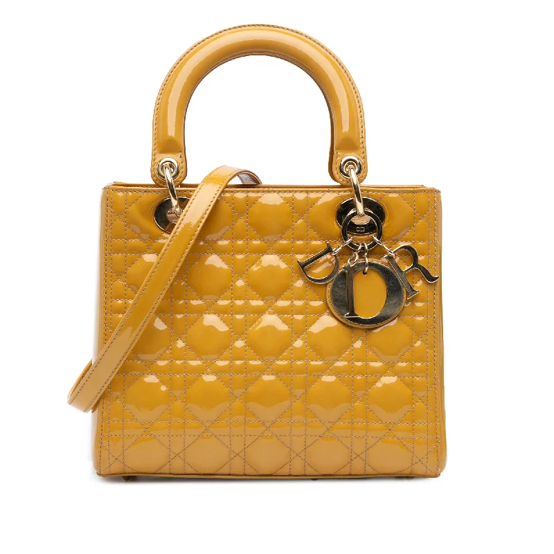 Yellow Dior Medium Patent Cannage Lady Dior Satchel