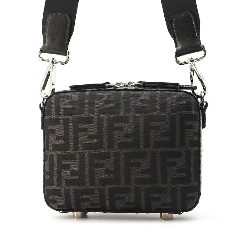 FENDI Zucca Handbag Black 7VA552 Canvas Leather