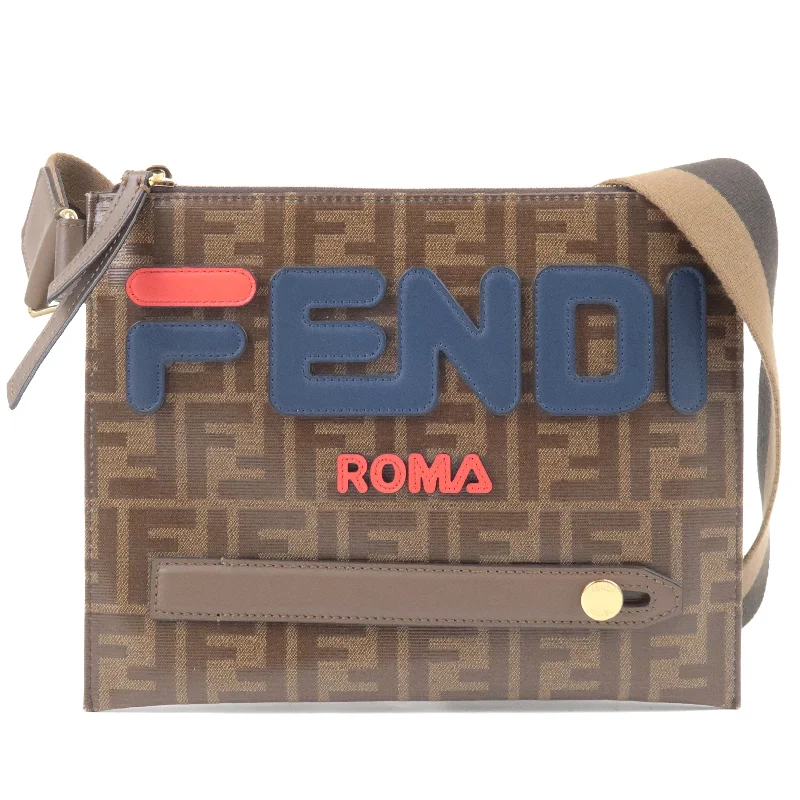 FENDI FILA Model Zucca PVC Leather Shoulder Bag Brown 7VA437