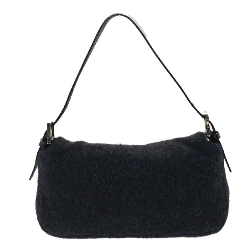 FENDI Mamma Baguette Shoulder Bag Wool Black  49783