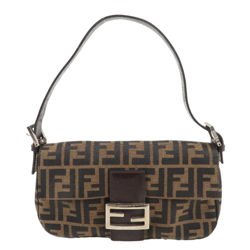 FENDI Mamma Baguette Canvas Shoulder Bag Brown Black 26424