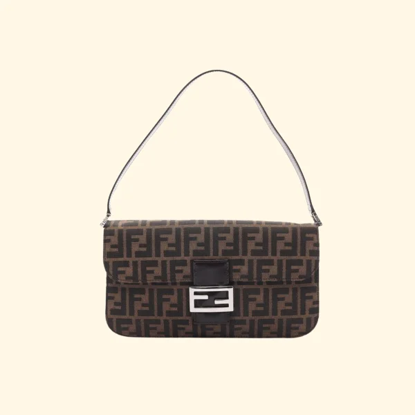 Fendi Zucca Handbag Canvas Leather Brown Black