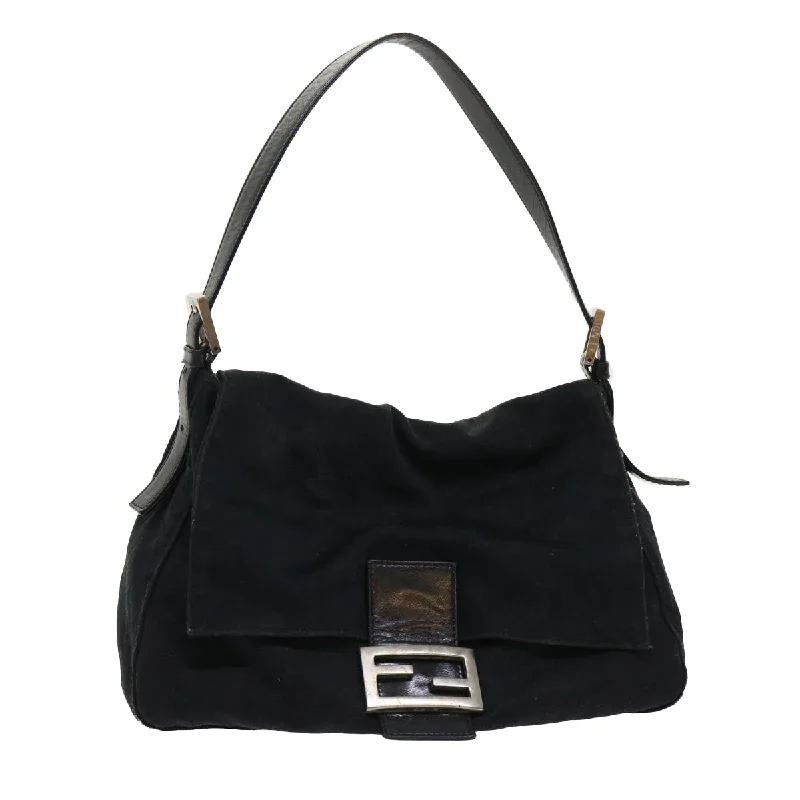 FENDI Mamma Baguette Shoulder Bag Nylon Leather Black  yk7563B