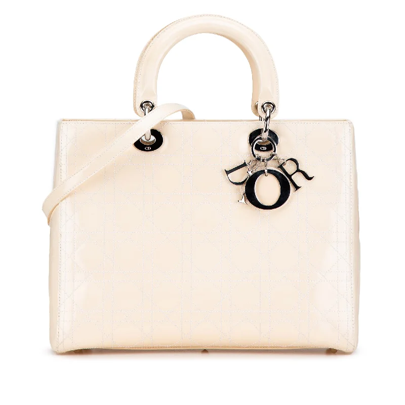 White Dior Large Patent Cannage Lady Dior Satchel