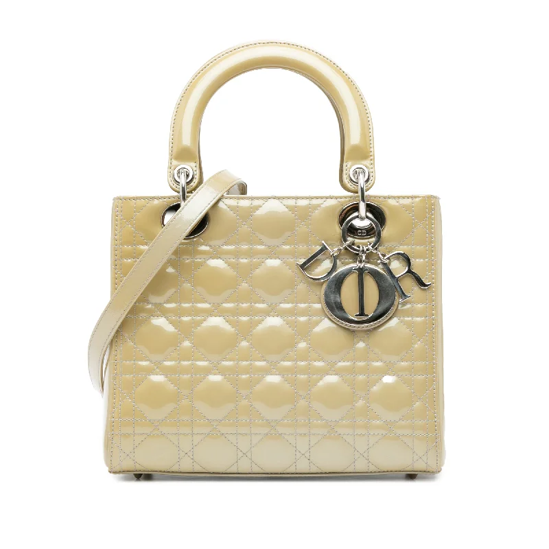 Beige Dior Medium Patent Cannage Lady Dior Satchel