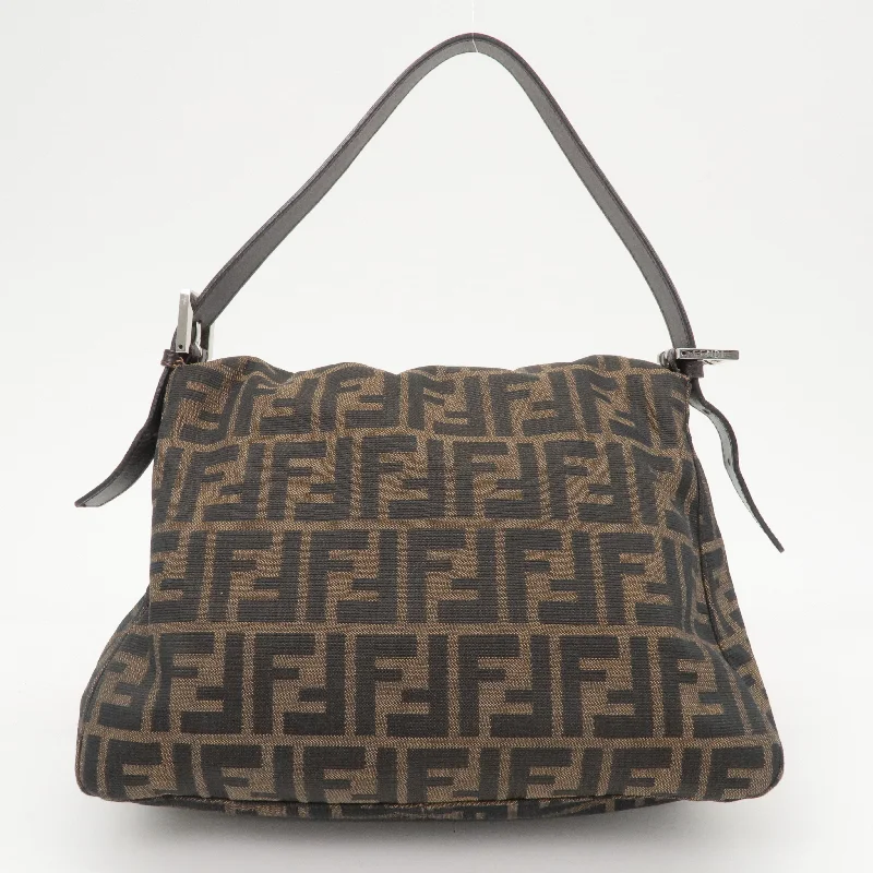 FENDI Mamma Baguette Zucca Canvas Leather Shoulder Bag Brown