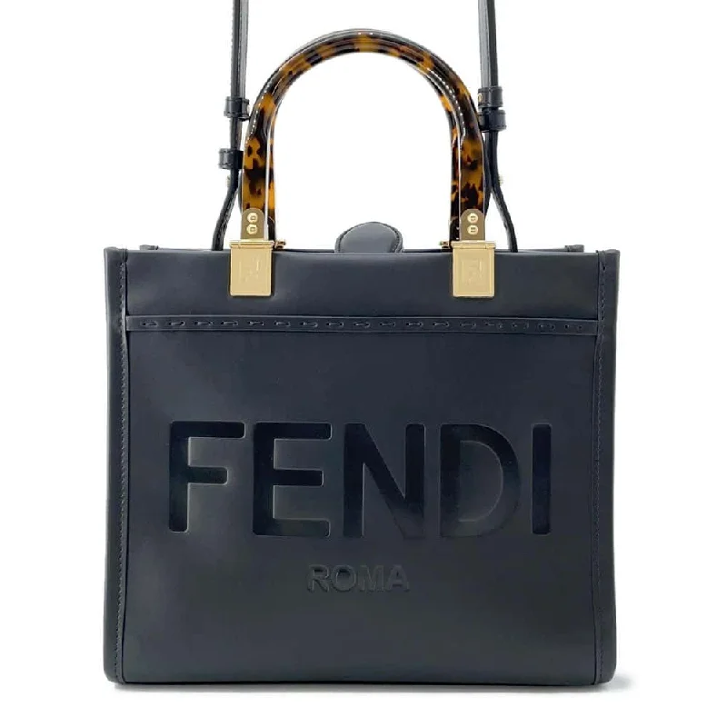 FENDI Sunshine 2WAY Handbag Black 8BH394 Leather Size Small