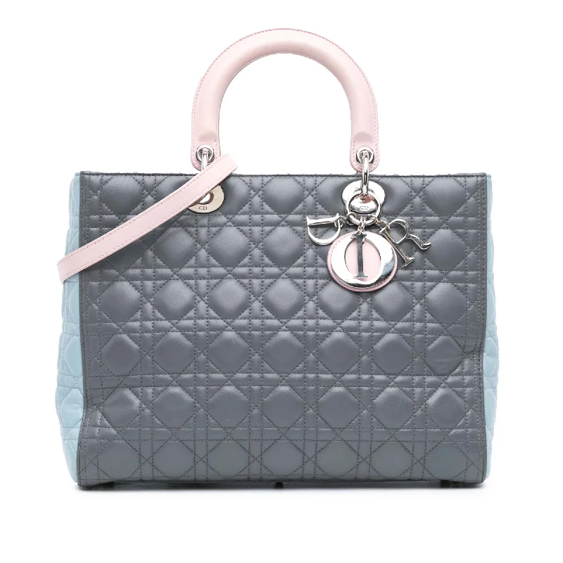 Gray Dior Large Bicolor Lambskin Cannage Lady Dior Satchel