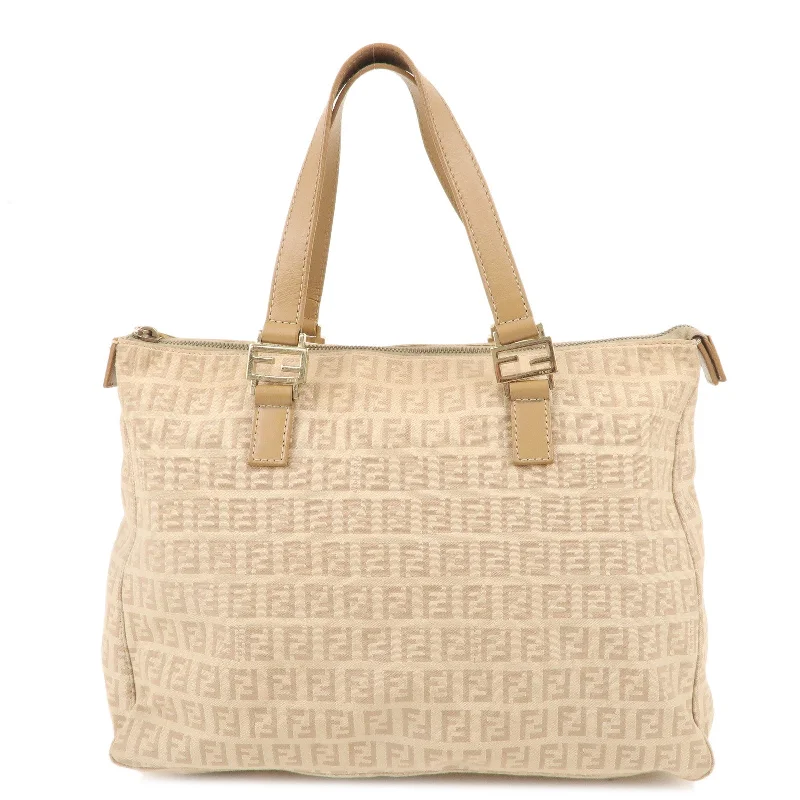 FENDI Zucchino Canvas Leather Hand Bag Tote Bag Beige 8BH138