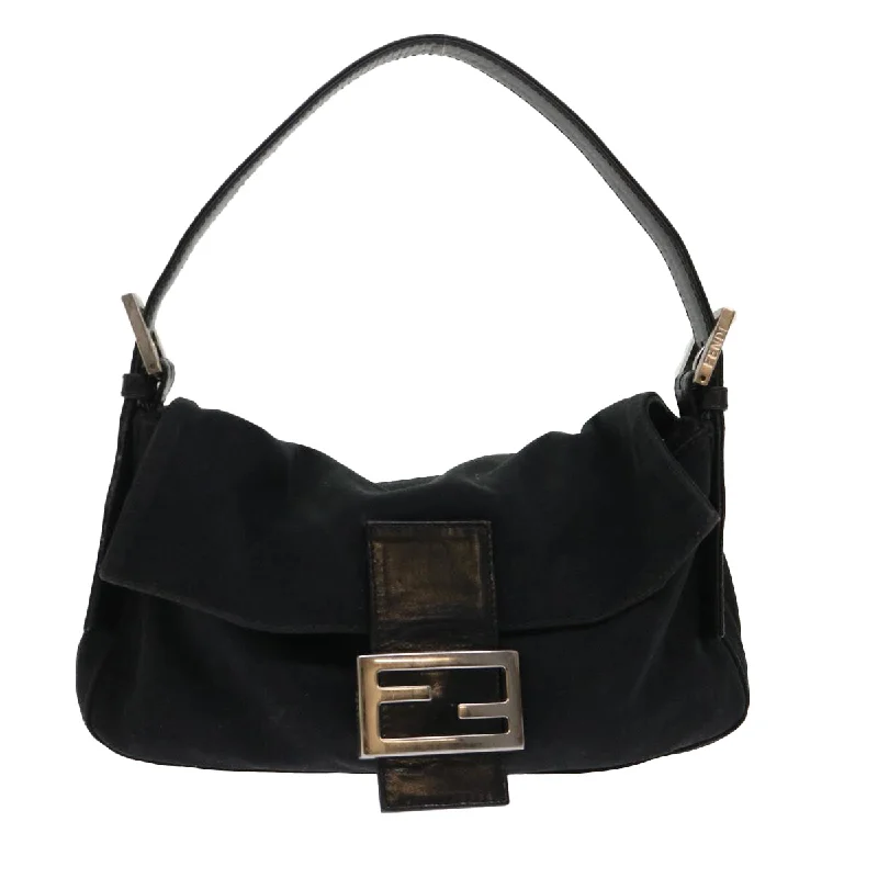 FENDI Mamma Baguette Shoulder Bag Nylon Leather Black  am4595