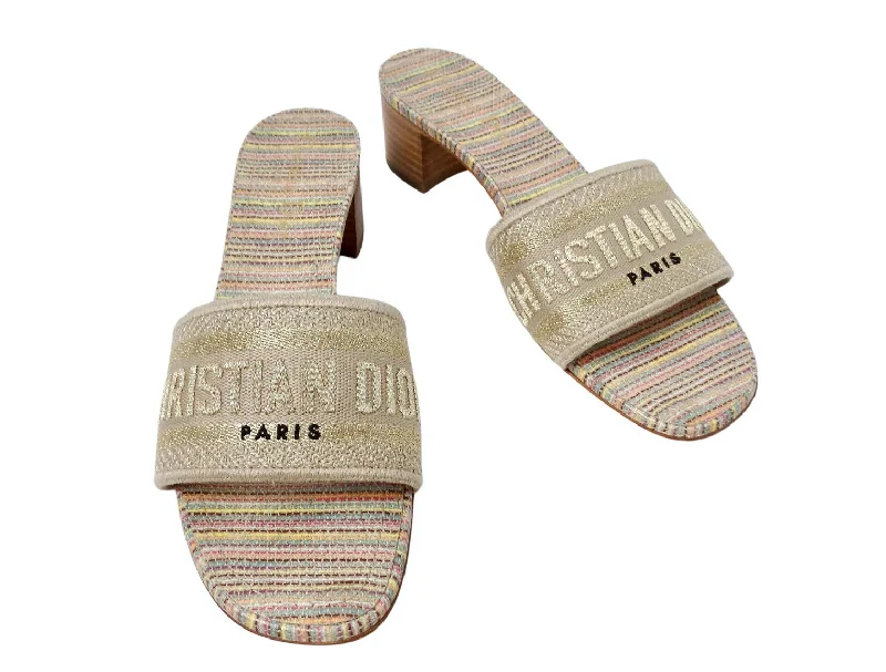 Christian Dior Dway Gold-Tone Metallic Embroidered Heeled Slides