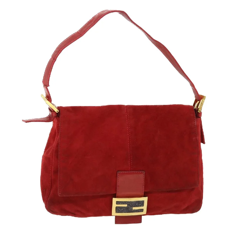 FENDI Mamma Baguette Shoulder Bag Suede Red  bs8443