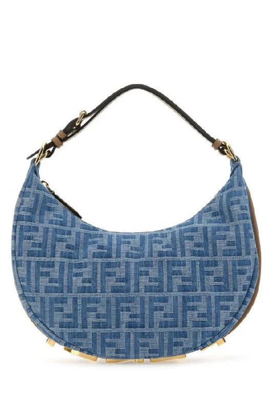 Fendi Women Embroidered Denim Small Fendigraphy Handbag