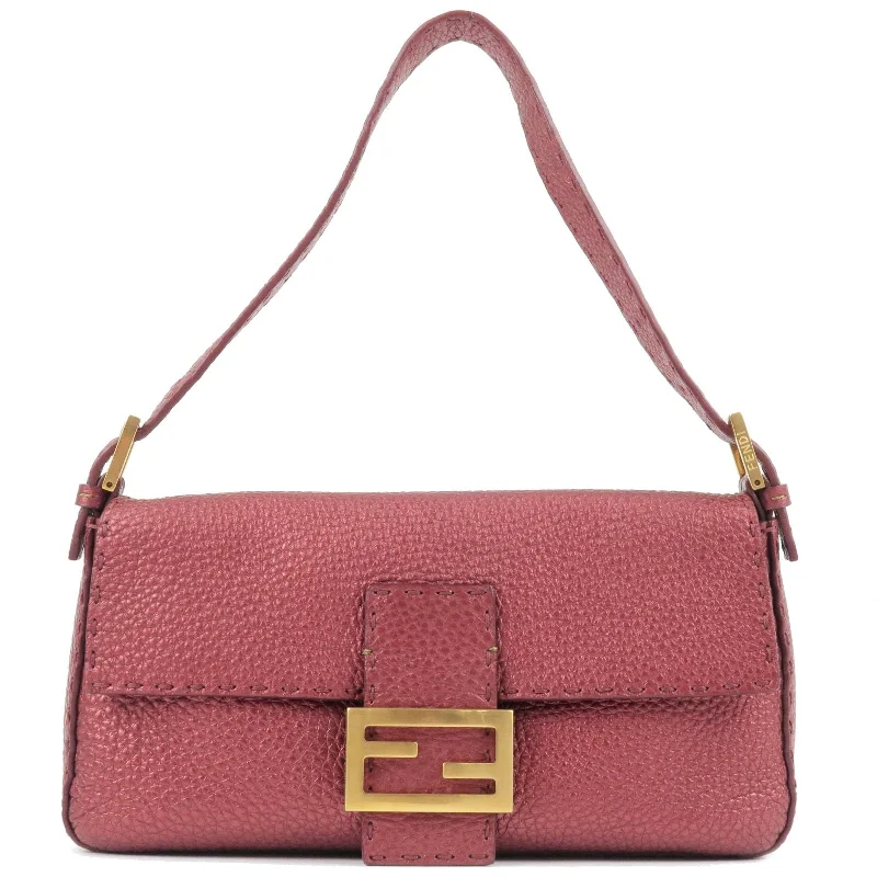 FENDI Leather Mamma Baguette Shoulder Bag Hand Bag Red 8BR101