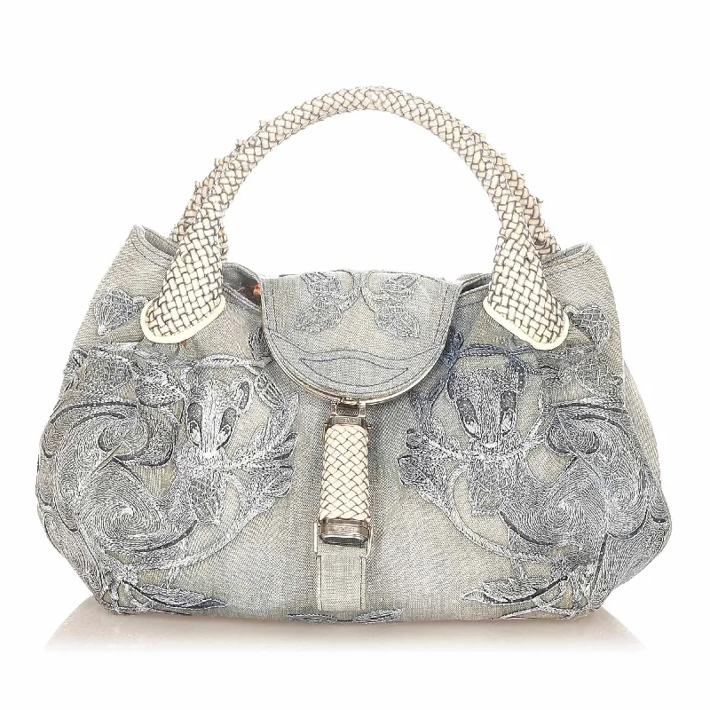 Fendi Embroidered Spy Denim Handbag