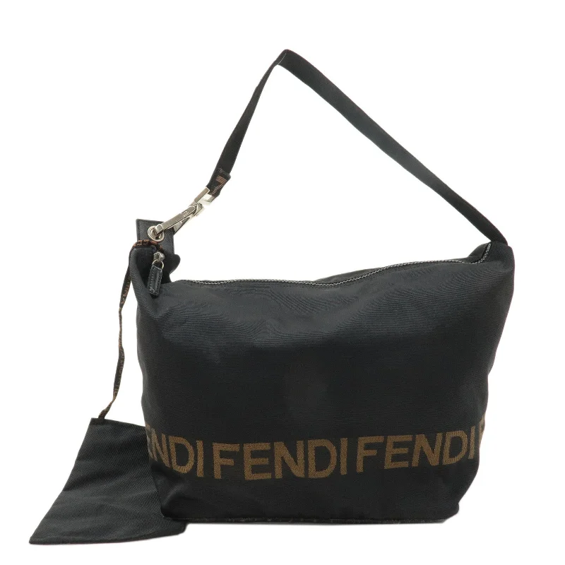 FENDI Nylon Logo Shoulder Bag Had Bag Black 26587